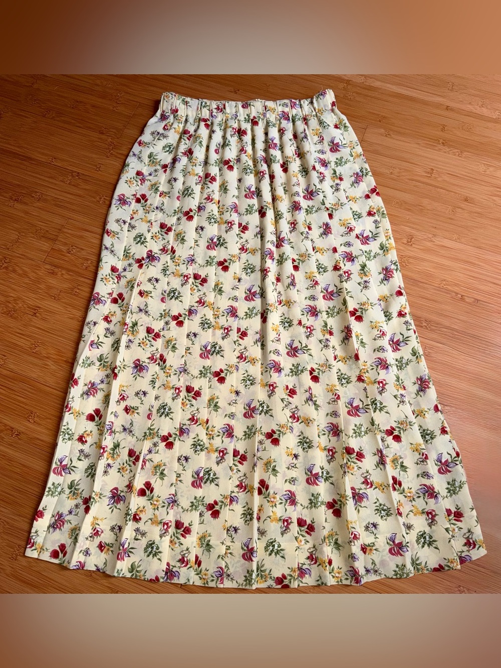 Vintage Susan Bristol Pleated Midi Skirt Womens M Yellow Floral Cottagecore